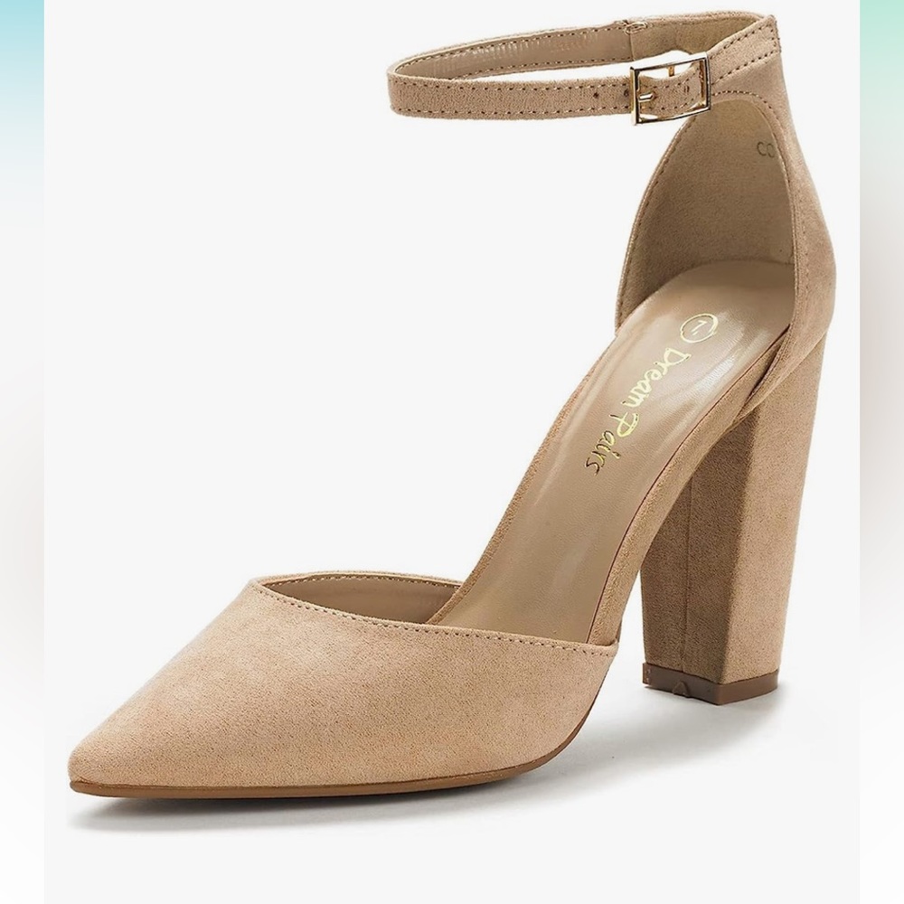Nude pointed toe chunky heel